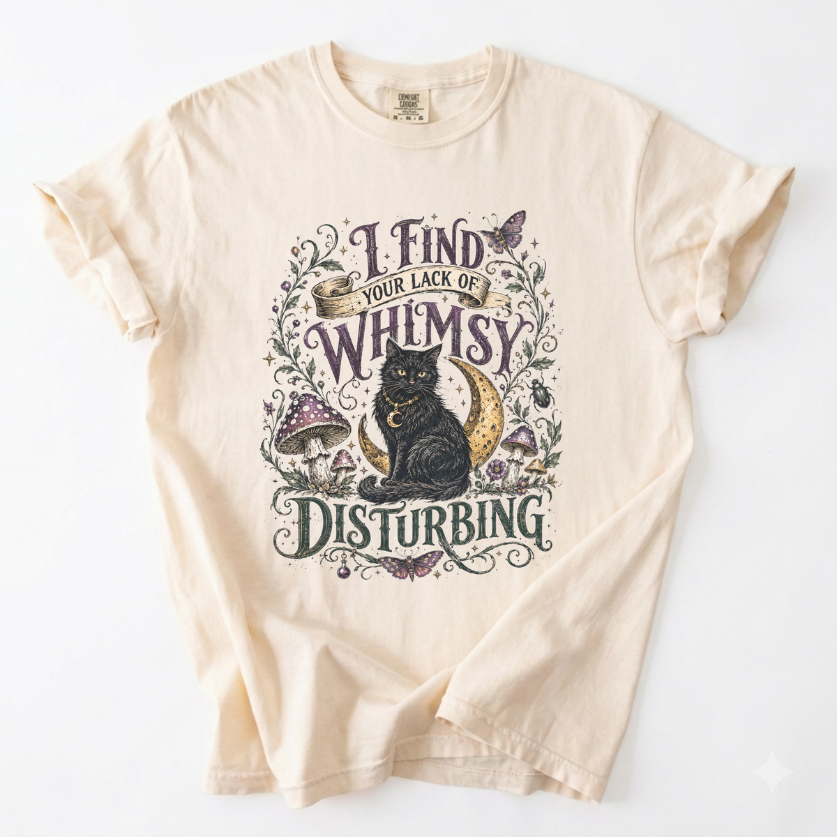 Lack of Whimsy Black Cat Vintage Graphic Tee | Foxfire & Fable - Ivory
