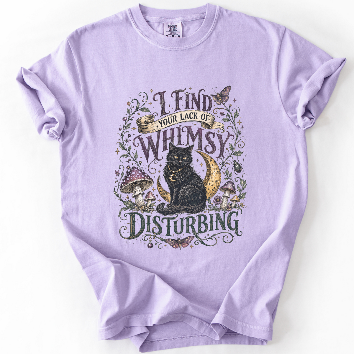 Lack of Whimsy Black Cat Vintage Graphic Tee | Foxfire & Fable - Orchid