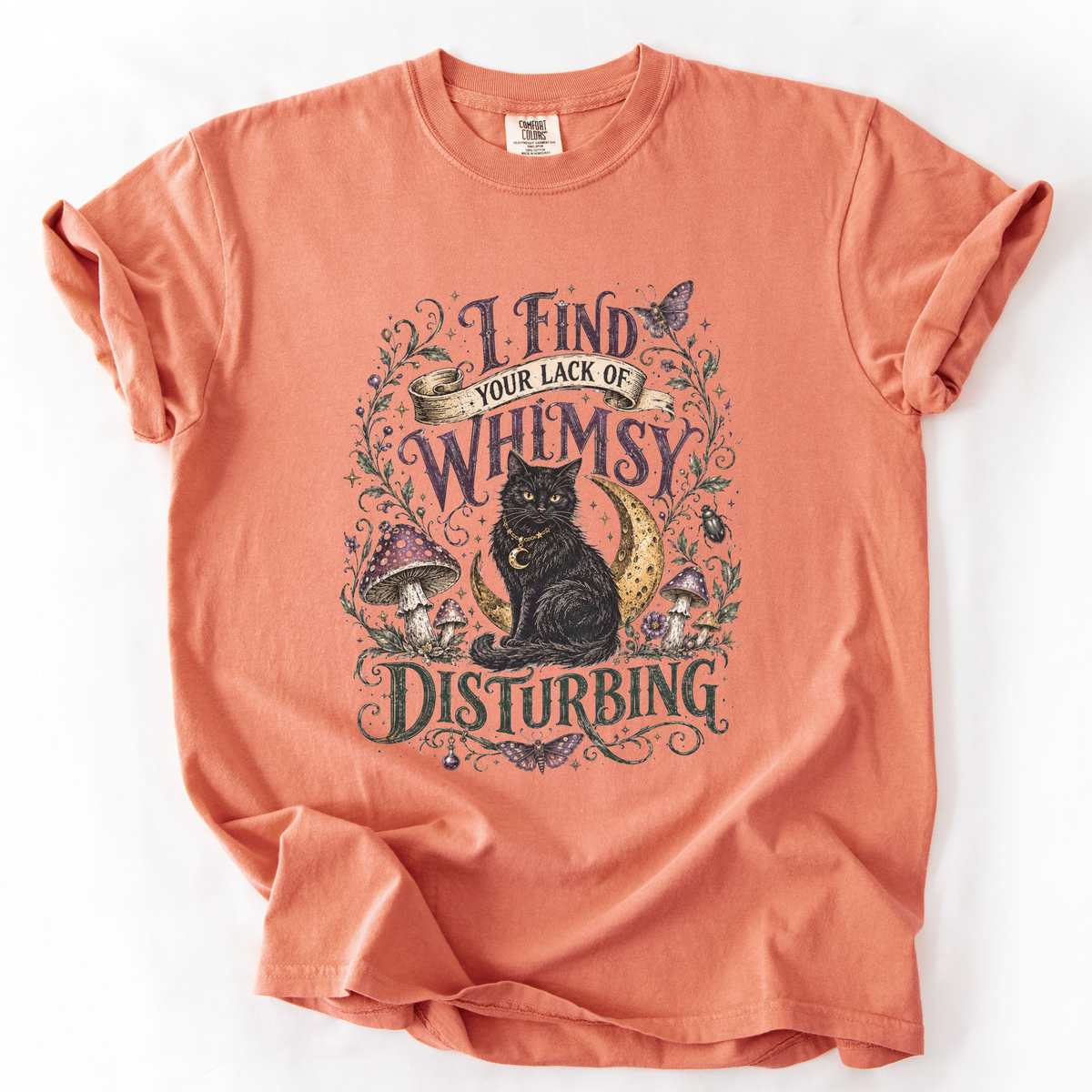 Lack of Whimsy Black Cat Vintage Graphic Tee | Foxfire & Fable - Terracotta