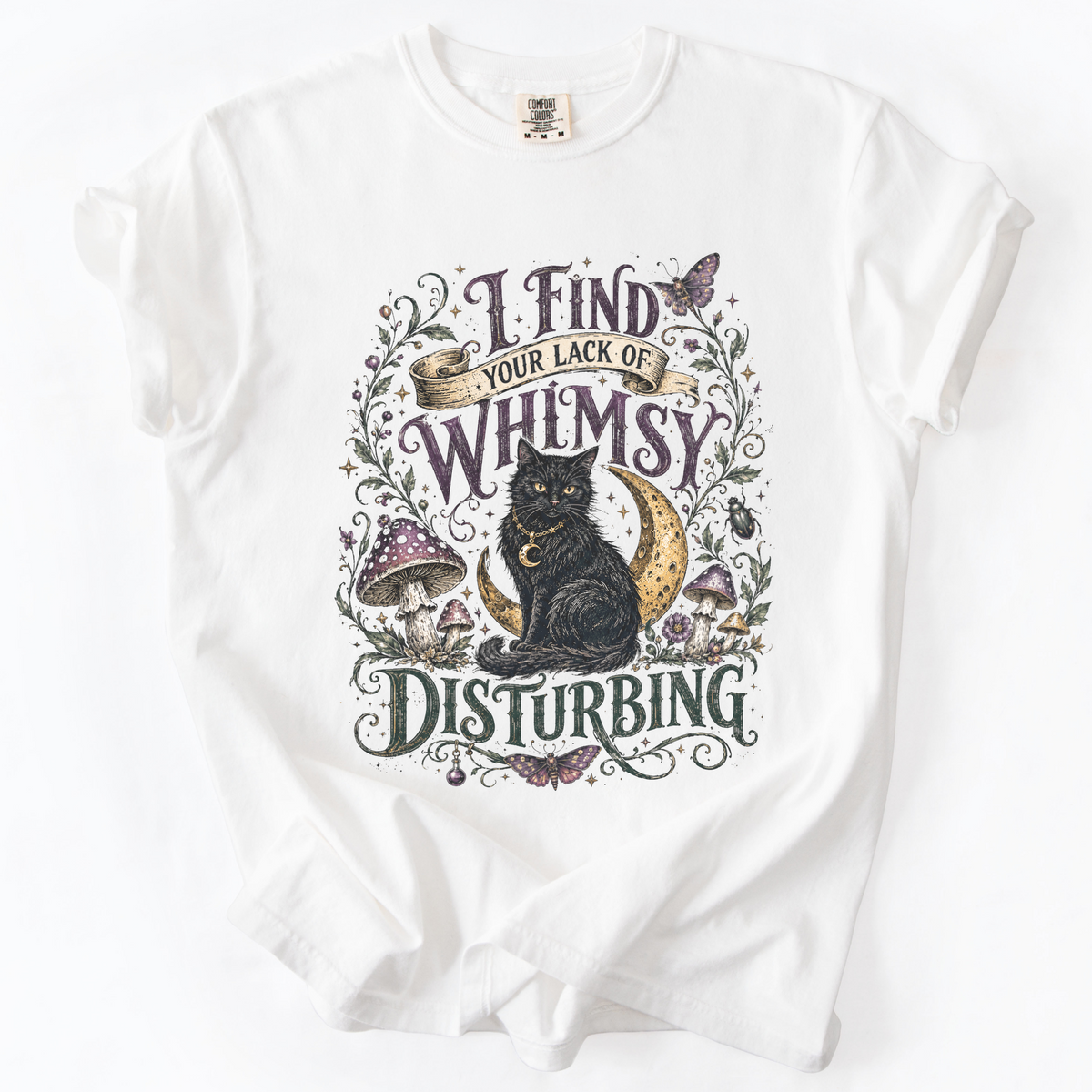 Lack of Whimsy Black Cat Vintage Graphic Tee | Foxfire & Fable - White
