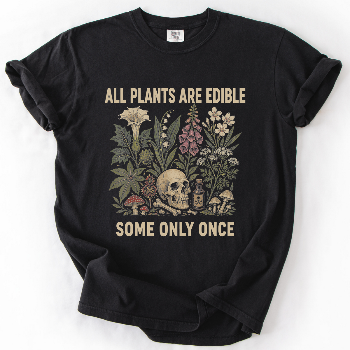 All Plants Are Edible Skull Botanical T-Shirt | Foxfire & Fable - Black