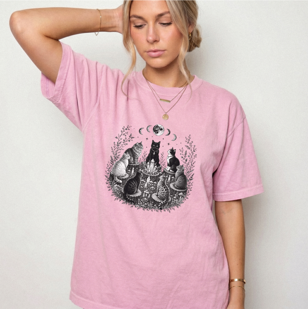 Mystical Cat Moon Phase Graphic Tee | Foxfire & Fable