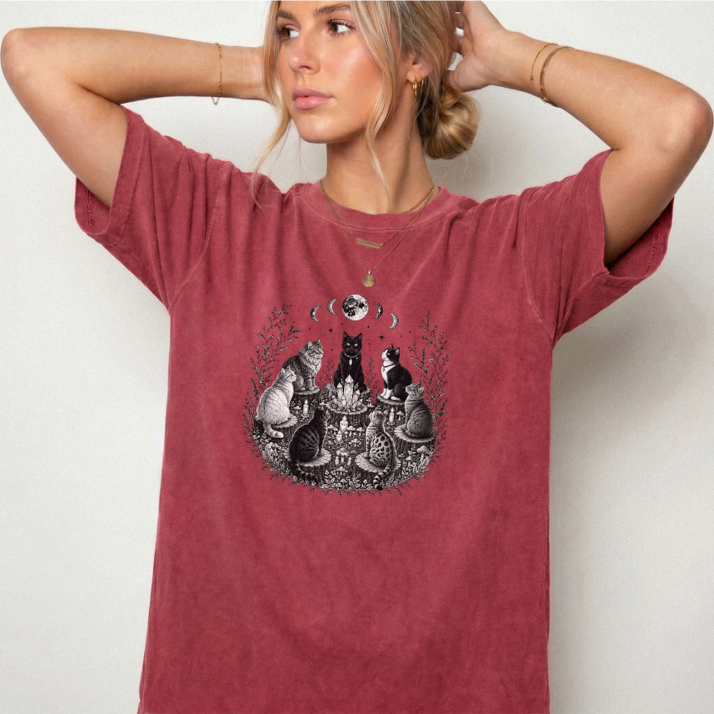 Mystical Cat Moon Phase Graphic Tee | Foxfire & Fable