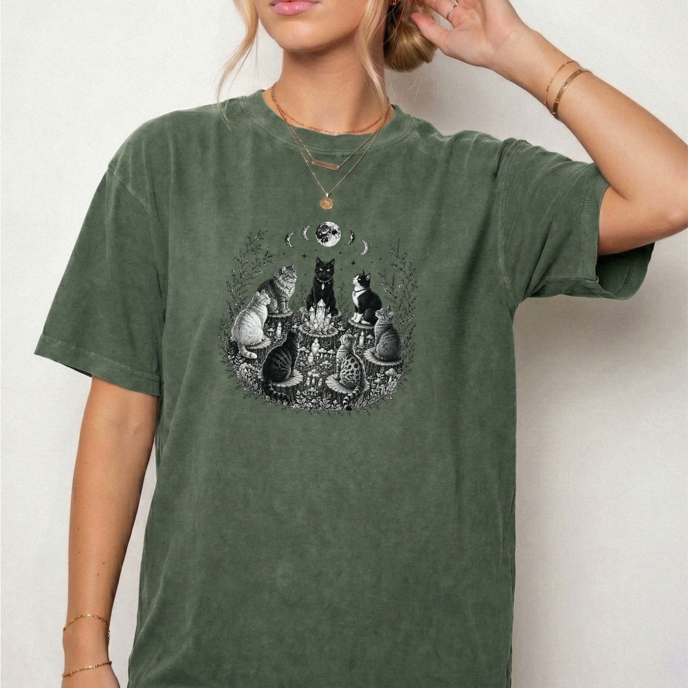 Mystical Cat Moon Phase Graphic Tee | Foxfire & Fable