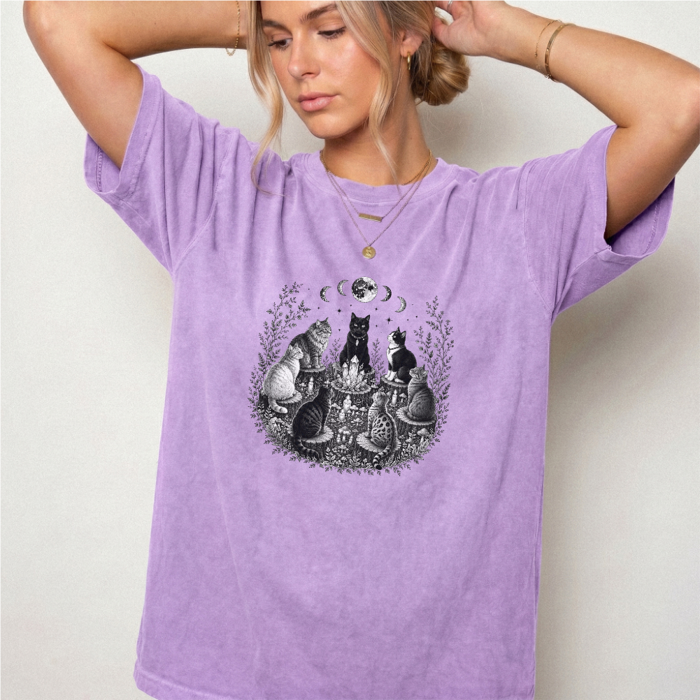 Mystical Cat Moon Phase Graphic Tee | Foxfire & Fable