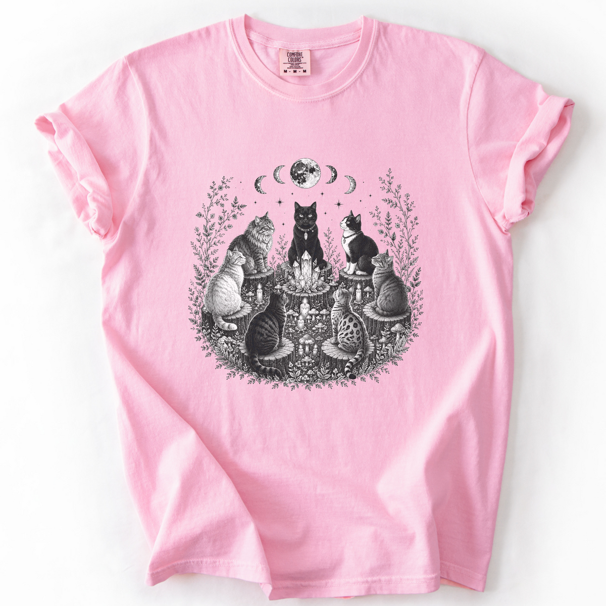 Mystical Cat Moon Phase Graphic Tee | Foxfire & Fable - Blossom