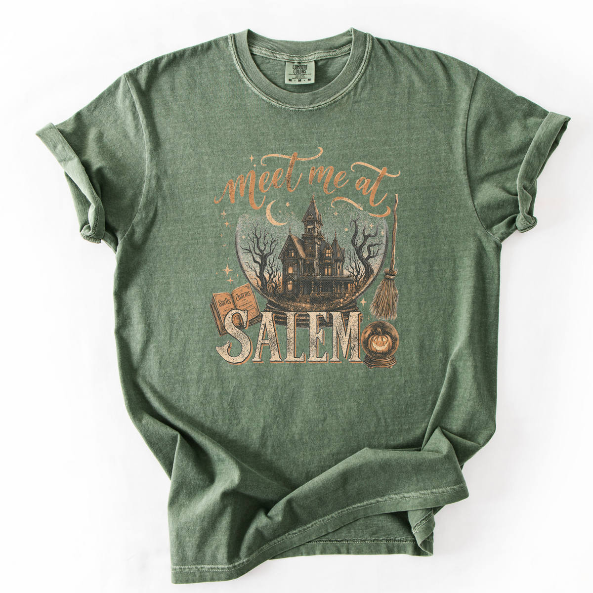 Meet Me at Salem Witchy Graphic Tee | Foxfire & Fable - Moss