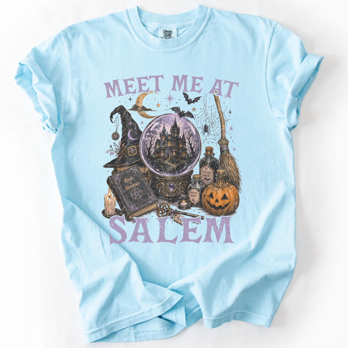 Meet Me At Salem Witchy Castle Graphic Tee | Foxfire & Fable - Chambray