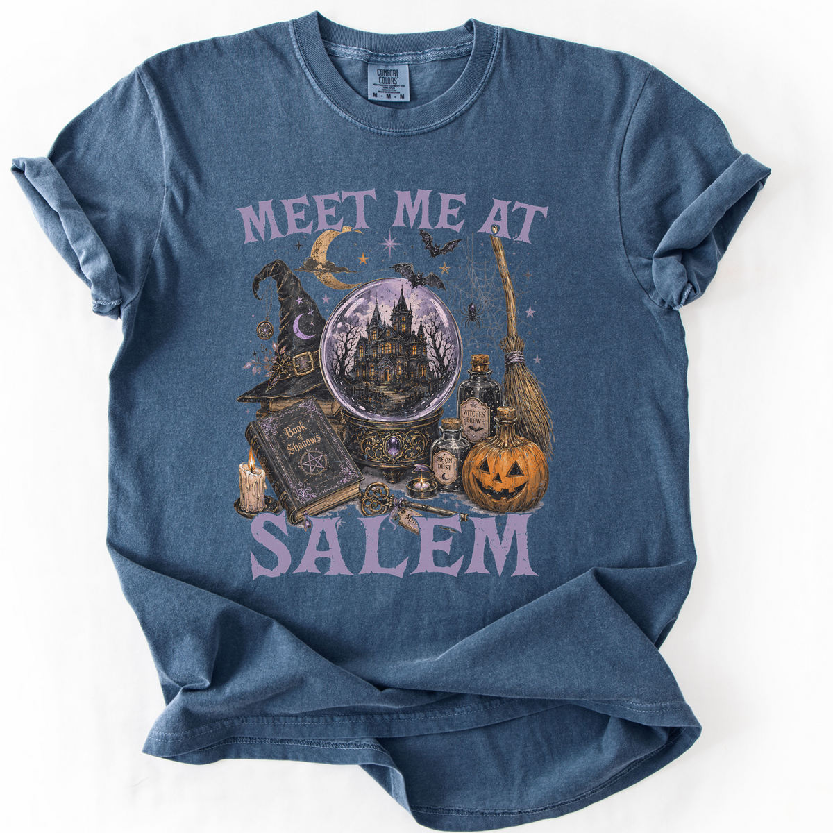 Meet Me At Salem Witchy Castle Graphic Tee | Foxfire & Fable - Denim