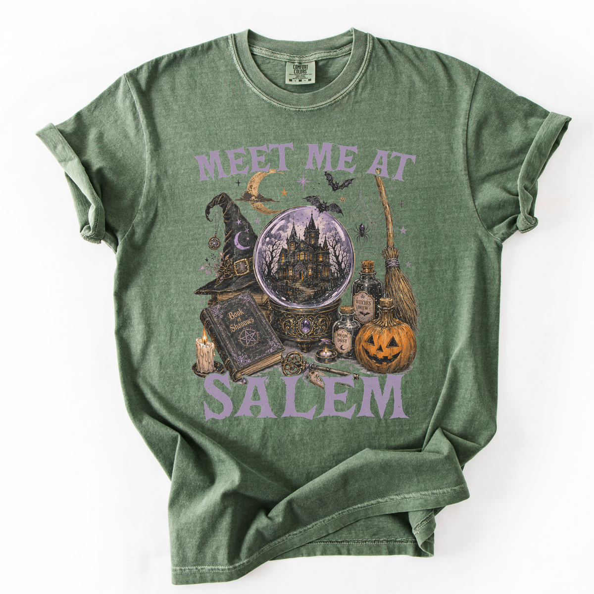 Meet Me At Salem Witchy Castle Graphic Tee | Foxfire & Fable - Moss