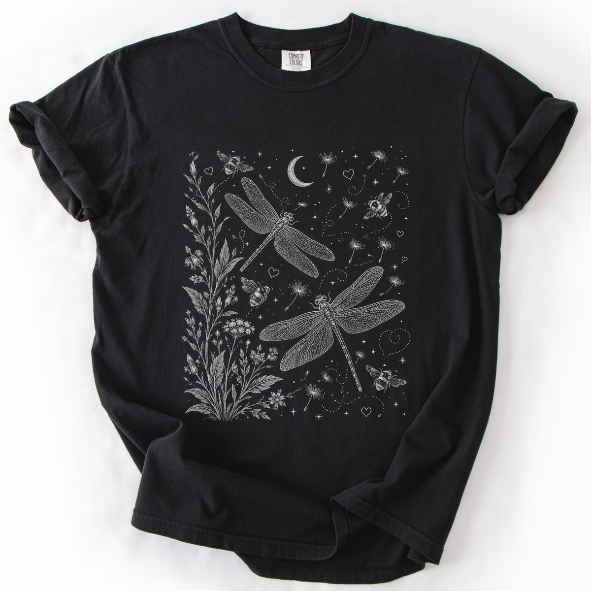 Celestial Dragon Botanical Graphic Tee | Foxfire & Fable - Black