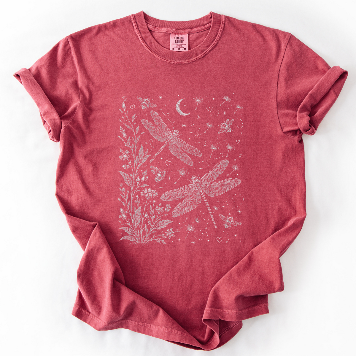 Celestial Dragon Botanical Graphic Tee | Foxfire & Fable - Crimson