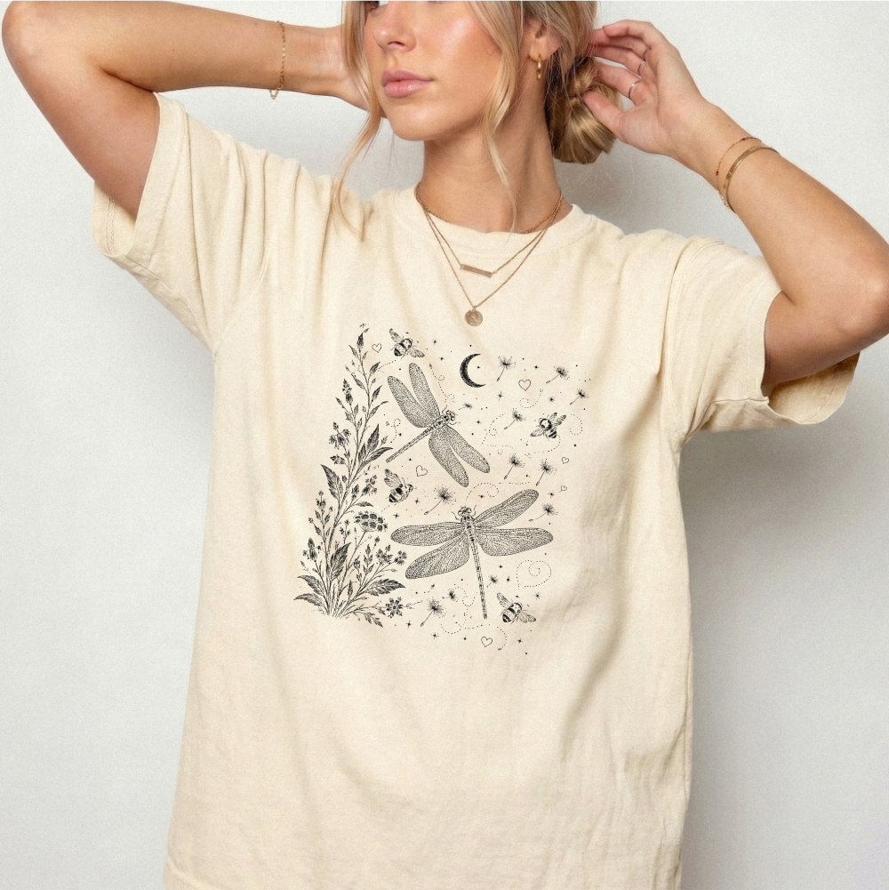 Celestial Dragonfly Garden Vintage Graphic Tee | Foxfire & Fable