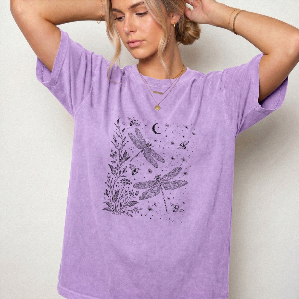 Celestial Dragonfly Garden Vintage Graphic Tee | Foxfire & Fable