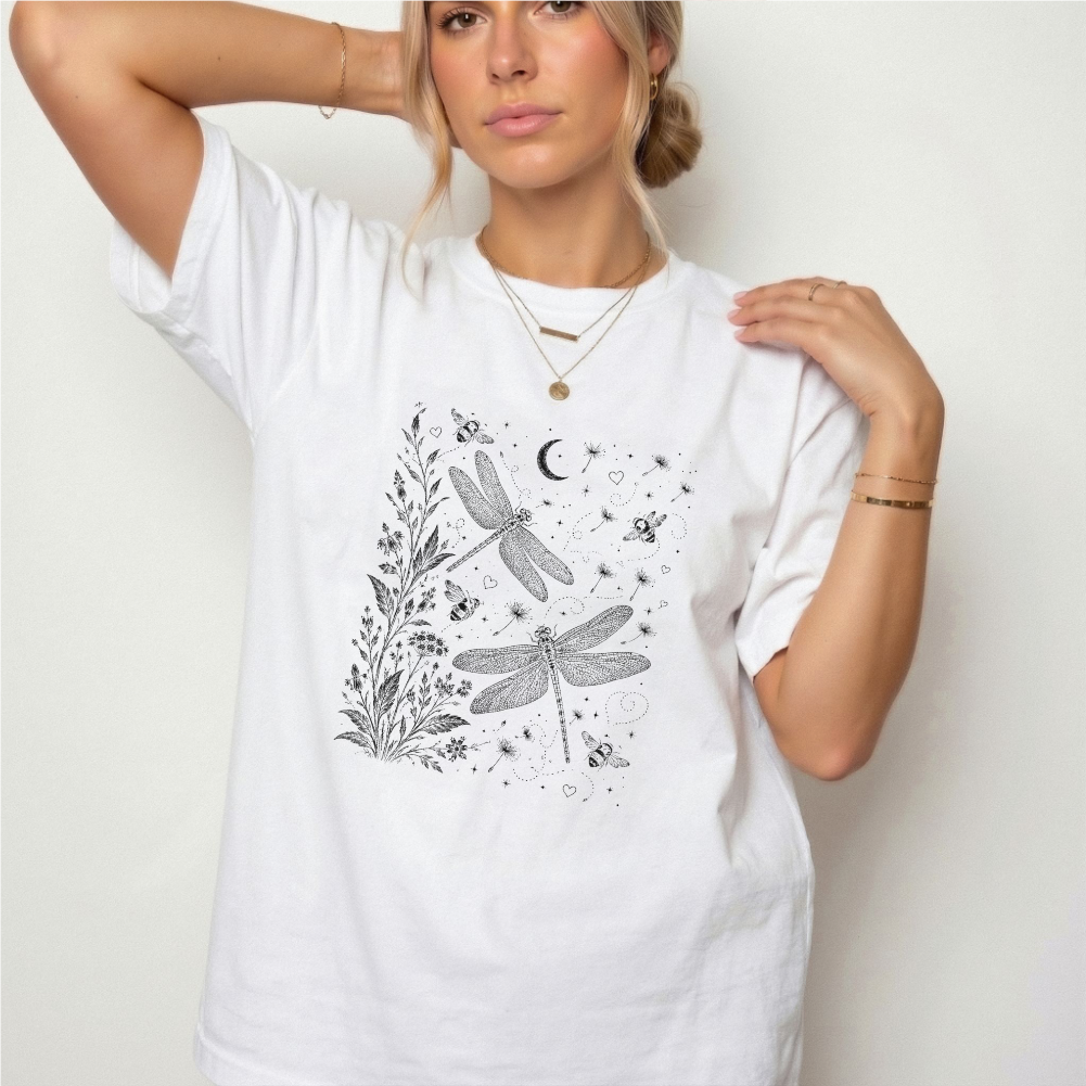 Celestial Dragonfly Garden Vintage Graphic Tee | Foxfire & Fable