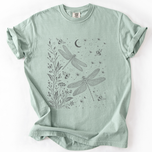 Celestial Dragonfly Garden Vintage Graphic Tee | Foxfire & Fable - Bay