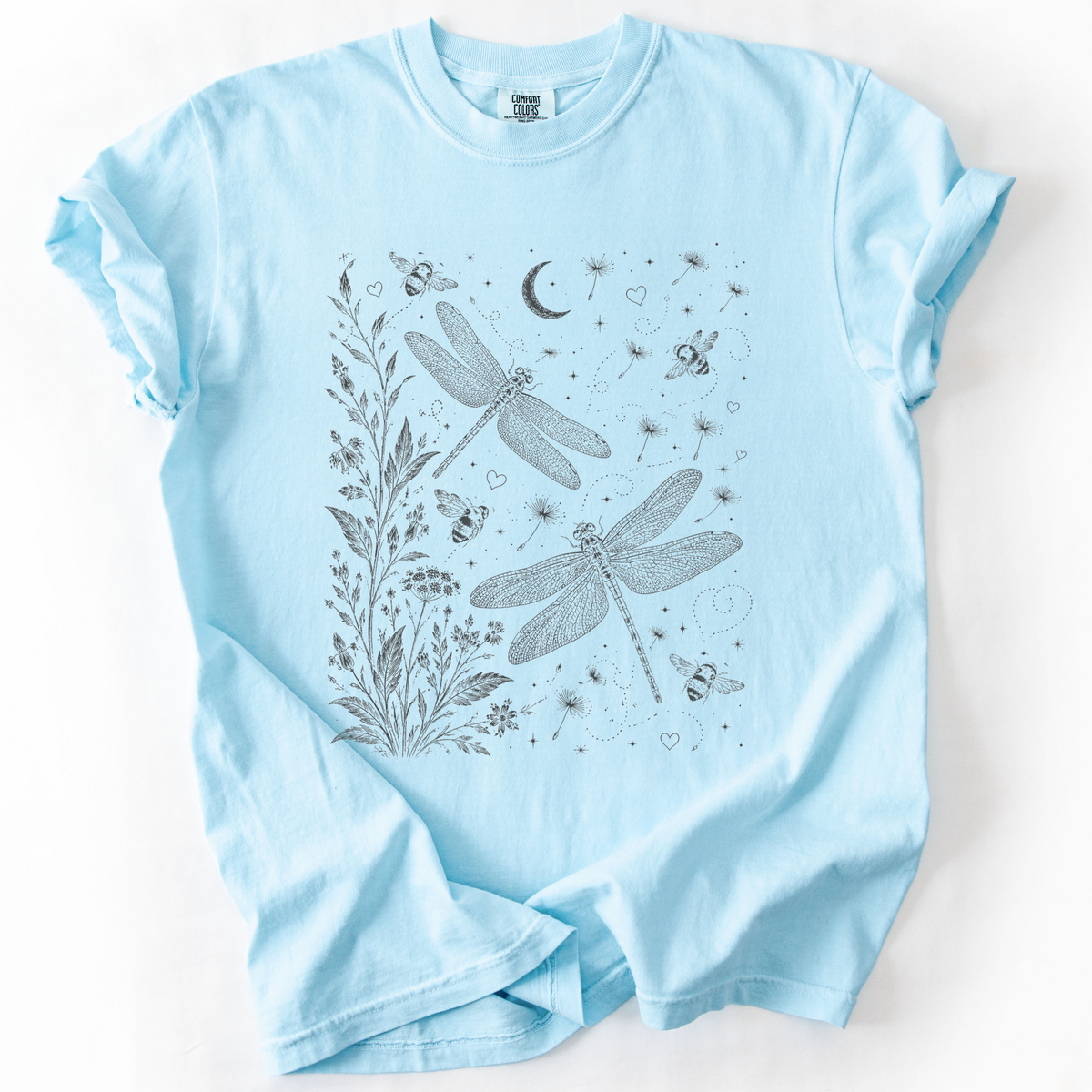 Celestial Dragonfly Garden Vintage Graphic Tee | Foxfire & Fable - Chambray