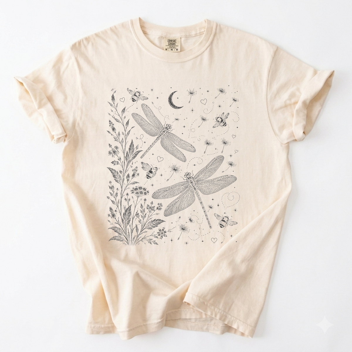 Celestial Dragonfly Garden Vintage Graphic Tee | Foxfire & Fable - Ivory