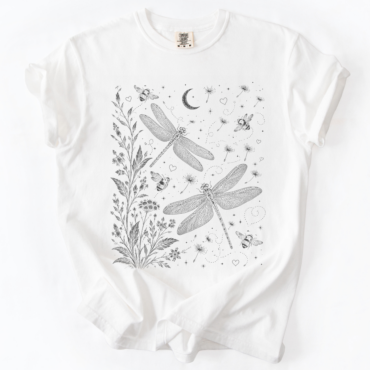 Celestial Dragonfly Garden Vintage Graphic Tee | Foxfire & Fable - White