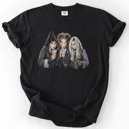 Sisters Iced Coffee Vintage Halloween Graphic Tee | Foxfire & Fable - Black