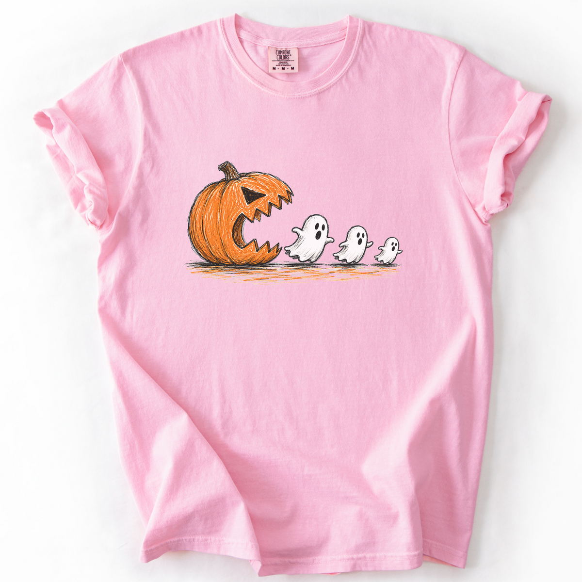 Spooky Ghost Chasing Pumpkin Vintage Graphic Tee | Foxfire & Fable - Blossom