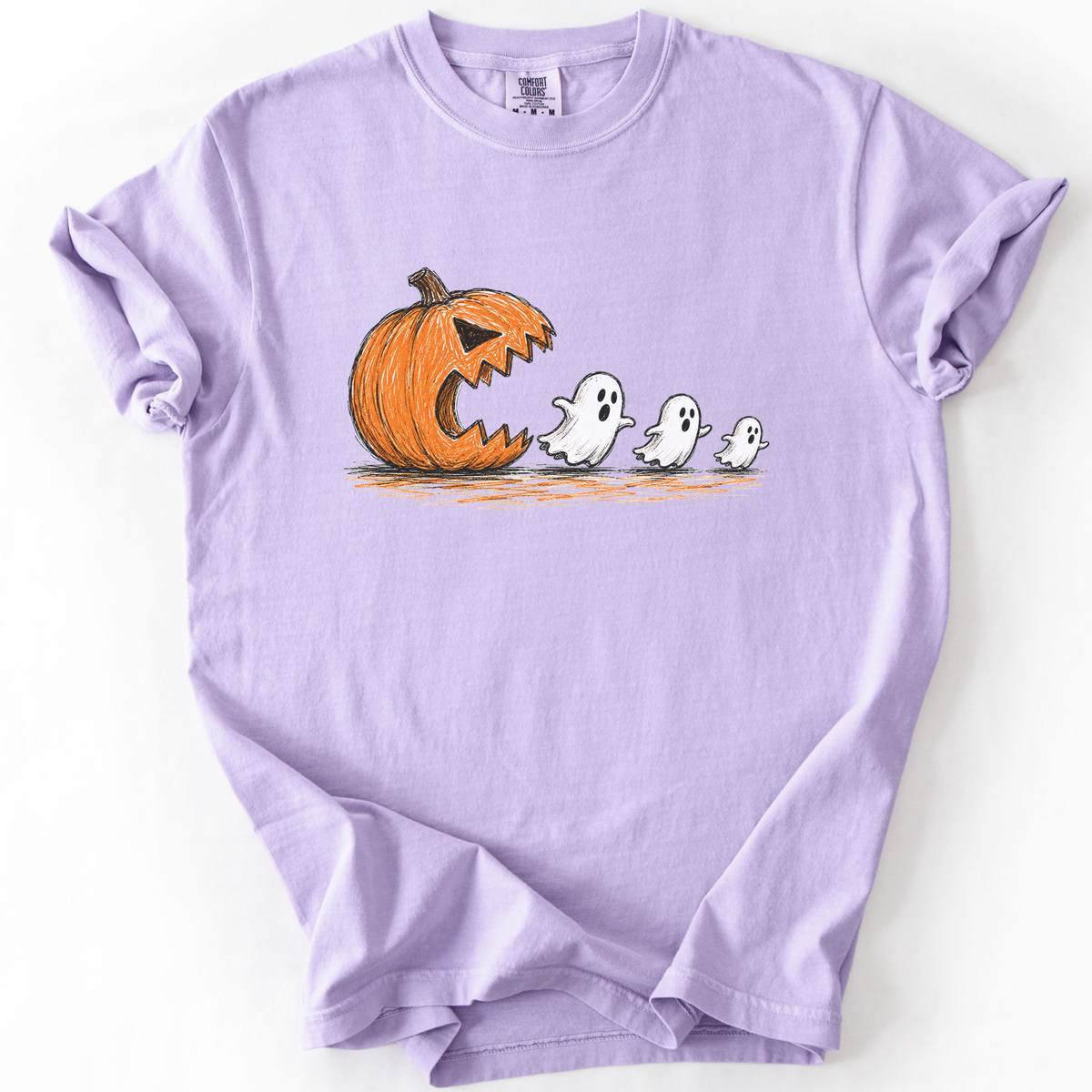 Spooky Ghost Chasing Pumpkin Vintage Graphic Tee | Foxfire & Fable - Orchid