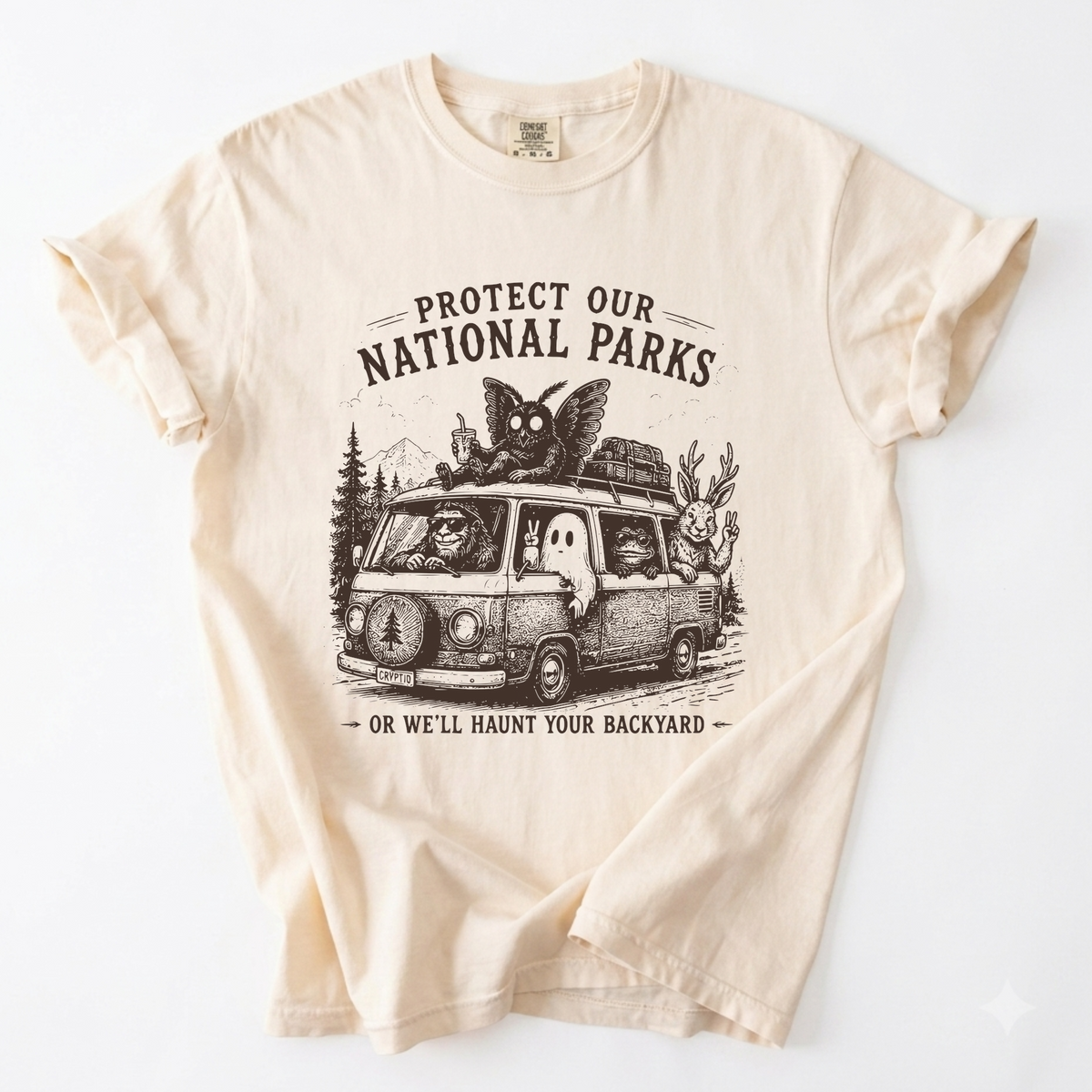 National Parks Cryptid Camping Graphic Tee | Foxfire & Fable - Ivory