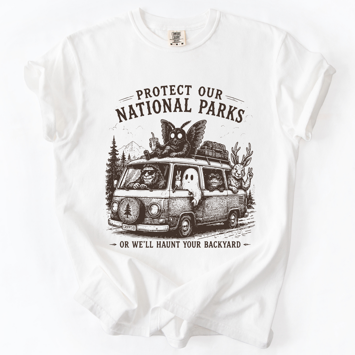 National Parks Cryptid Camping Graphic Tee | Foxfire & Fable - White