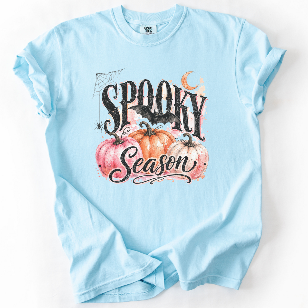 Spooky Season Pumpkin Bat Graphic Tee | Foxfire & Fable - Chambray