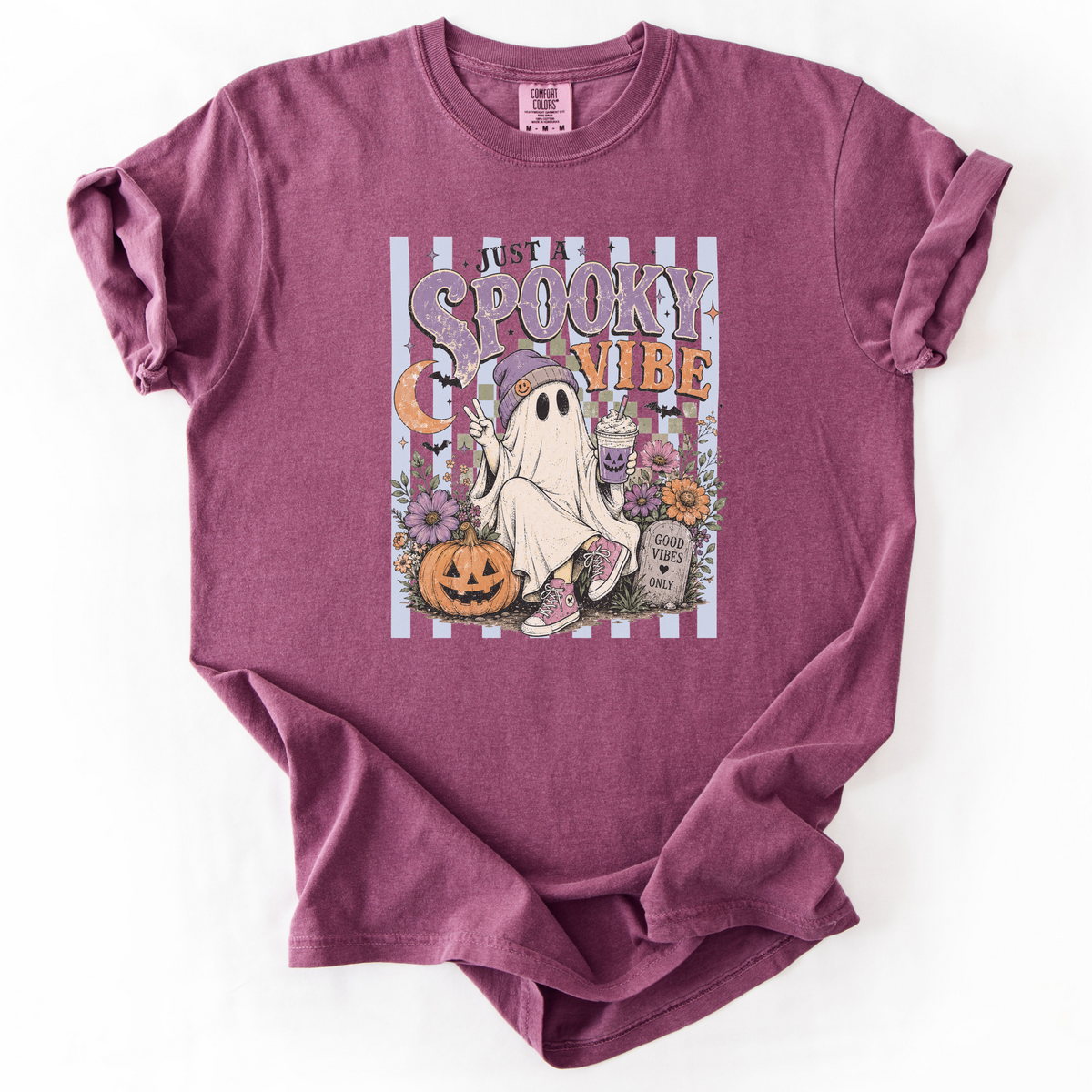 Spooky Vibe Ghost Graphic Tee | Foxfire & Fable - Berry