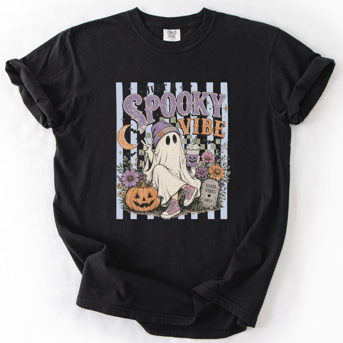 Spooky Vibe Ghost Graphic Tee | Foxfire & Fable - Black