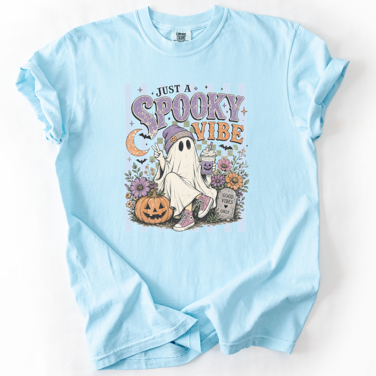 Spooky Vibe Ghost Graphic Tee | Foxfire & Fable - Chambray