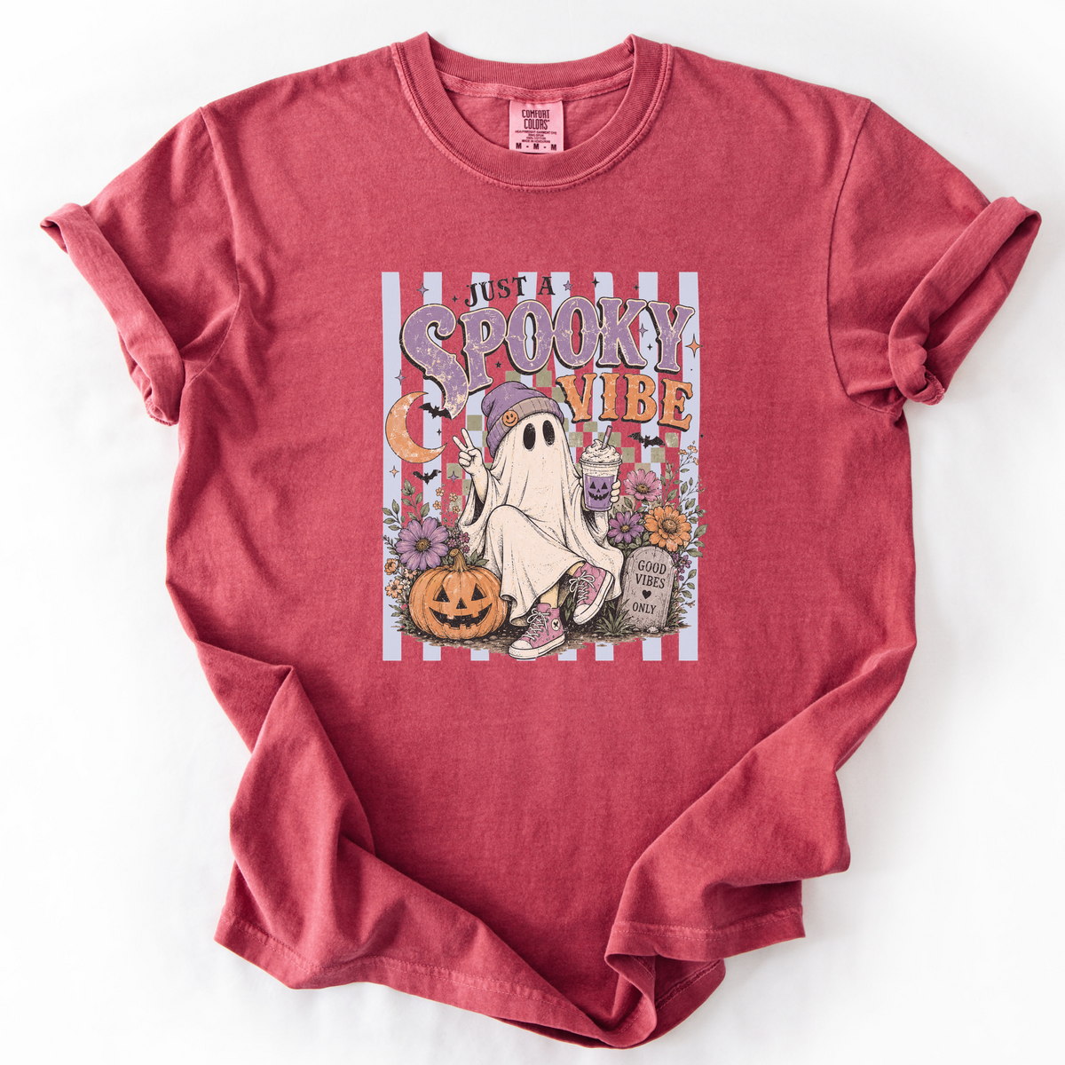 Spooky Vibe Ghost Graphic Tee | Foxfire & Fable - Crimson