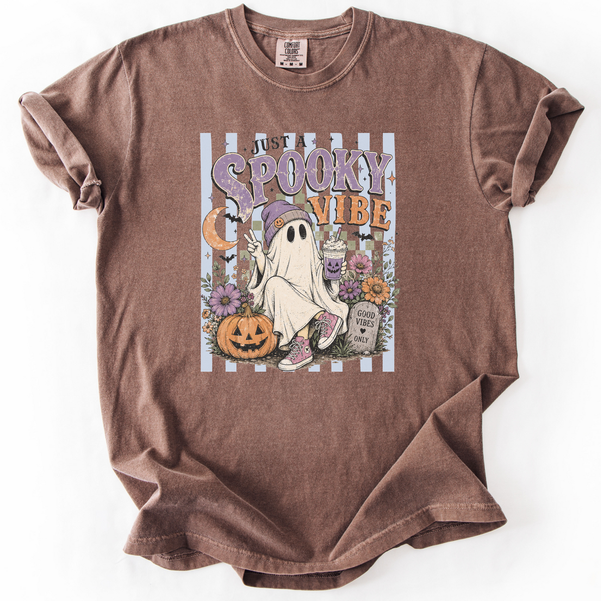 Spooky Vibe Ghost Graphic Tee | Foxfire & Fable - Expresso