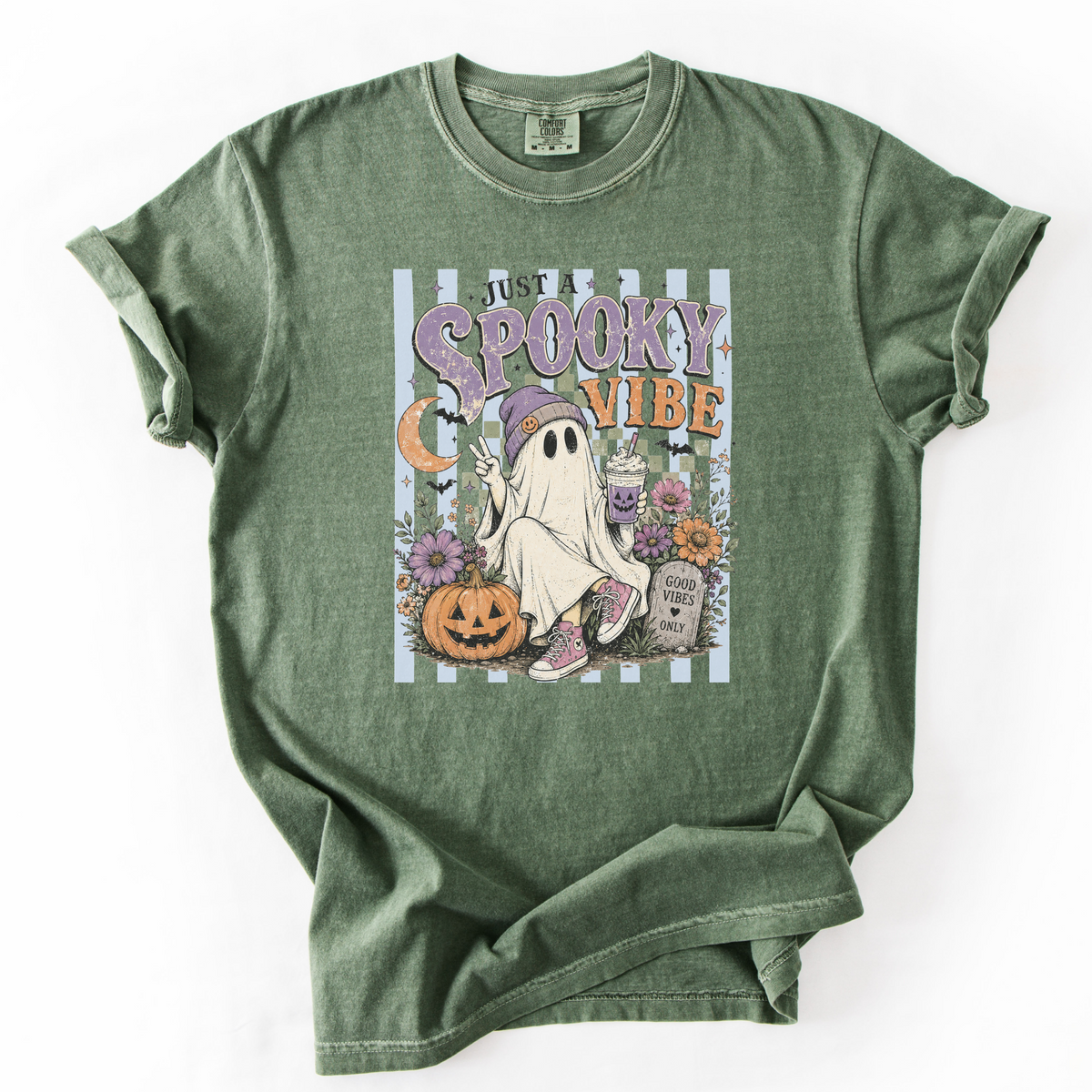 Spooky Vibe Ghost Graphic Tee | Foxfire & Fable - Moss