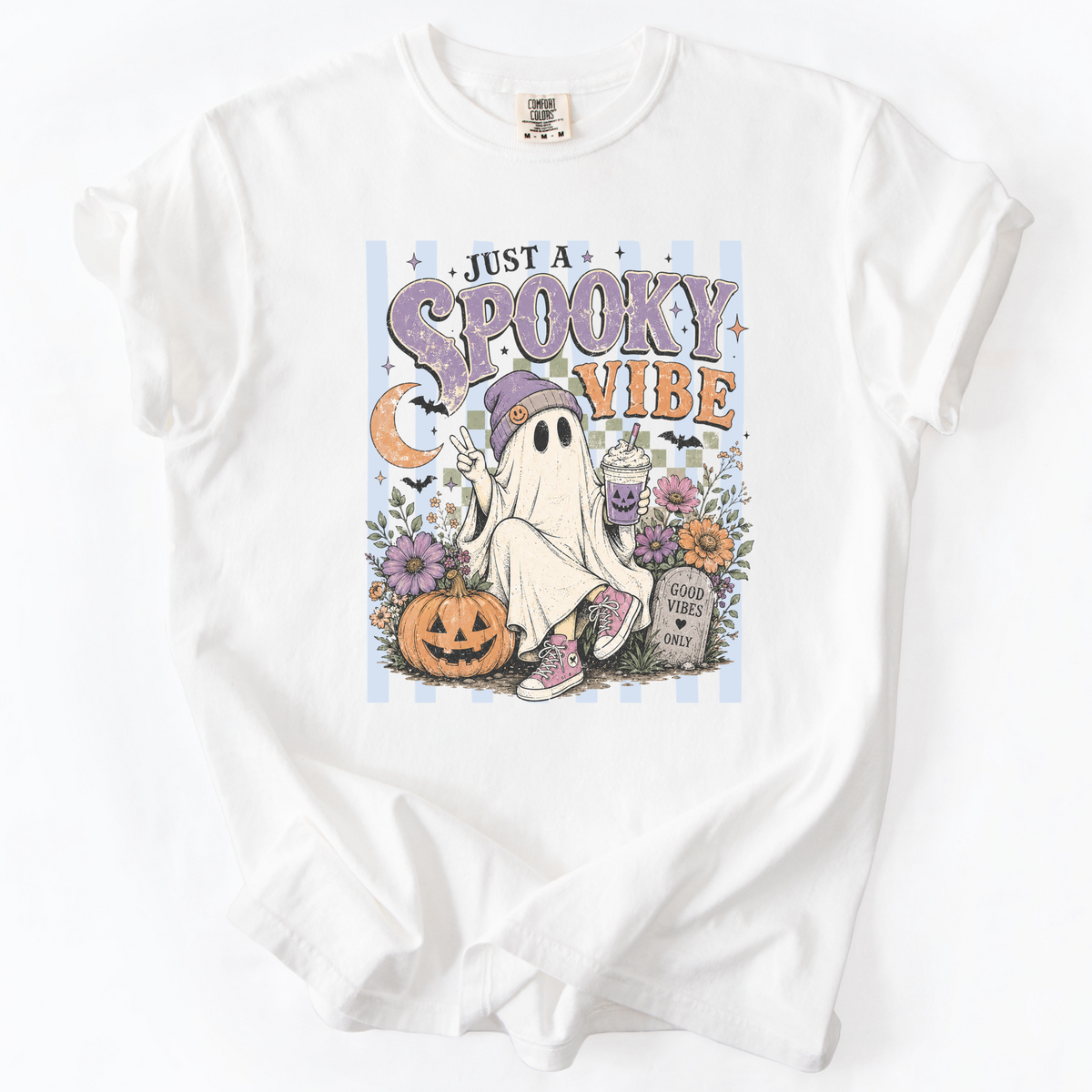 Spooky Vibe Ghost Graphic Tee | Foxfire & Fable - White