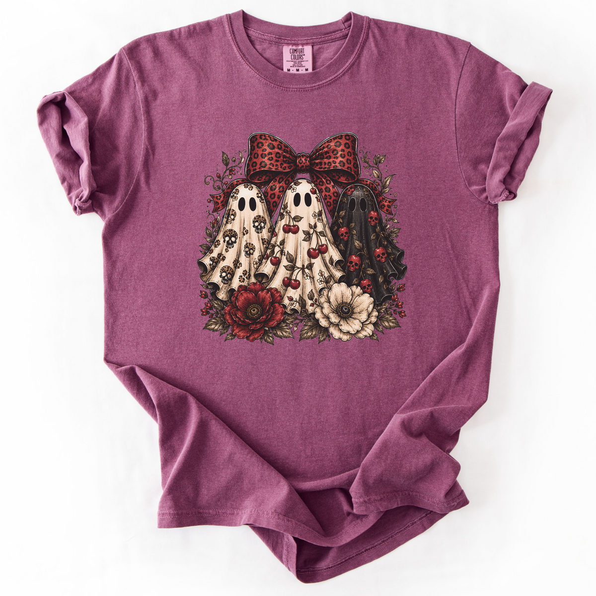 Spooky Ghost Bow Vintage Graphic Tee | Foxfire & Fable - Berry