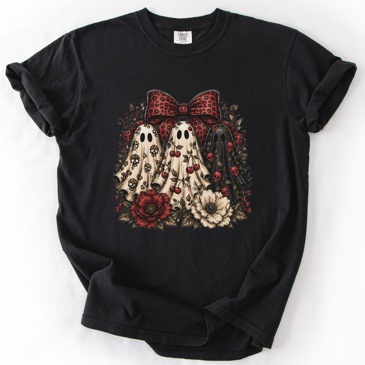 Spooky Ghost Bow Vintage Graphic Tee | Foxfire & Fable - Black