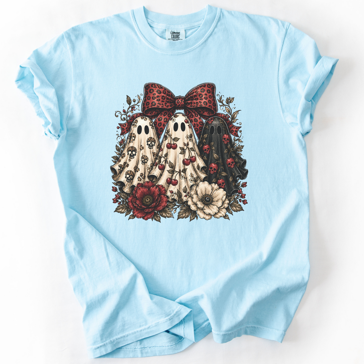 Spooky Ghost Bow Vintage Graphic Tee | Foxfire & Fable - Chambray