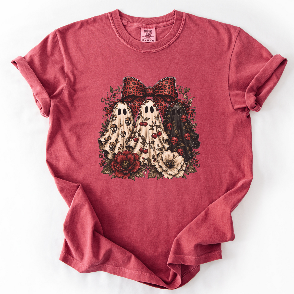 Spooky Ghost Bow Vintage Graphic Tee | Foxfire & Fable - Crimson