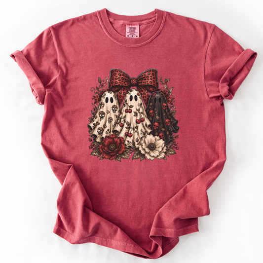 Spooky Ghost Bow Vintage Graphic Tee | Foxfire & Fable - Crimson