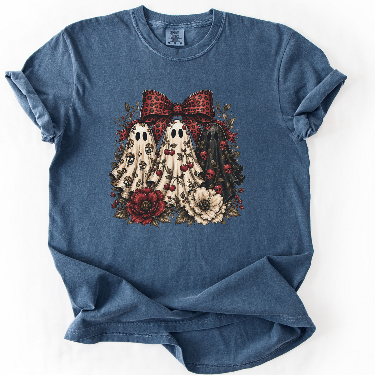 Spooky Ghost Bow Vintage Graphic Tee | Foxfire & Fable - Denim