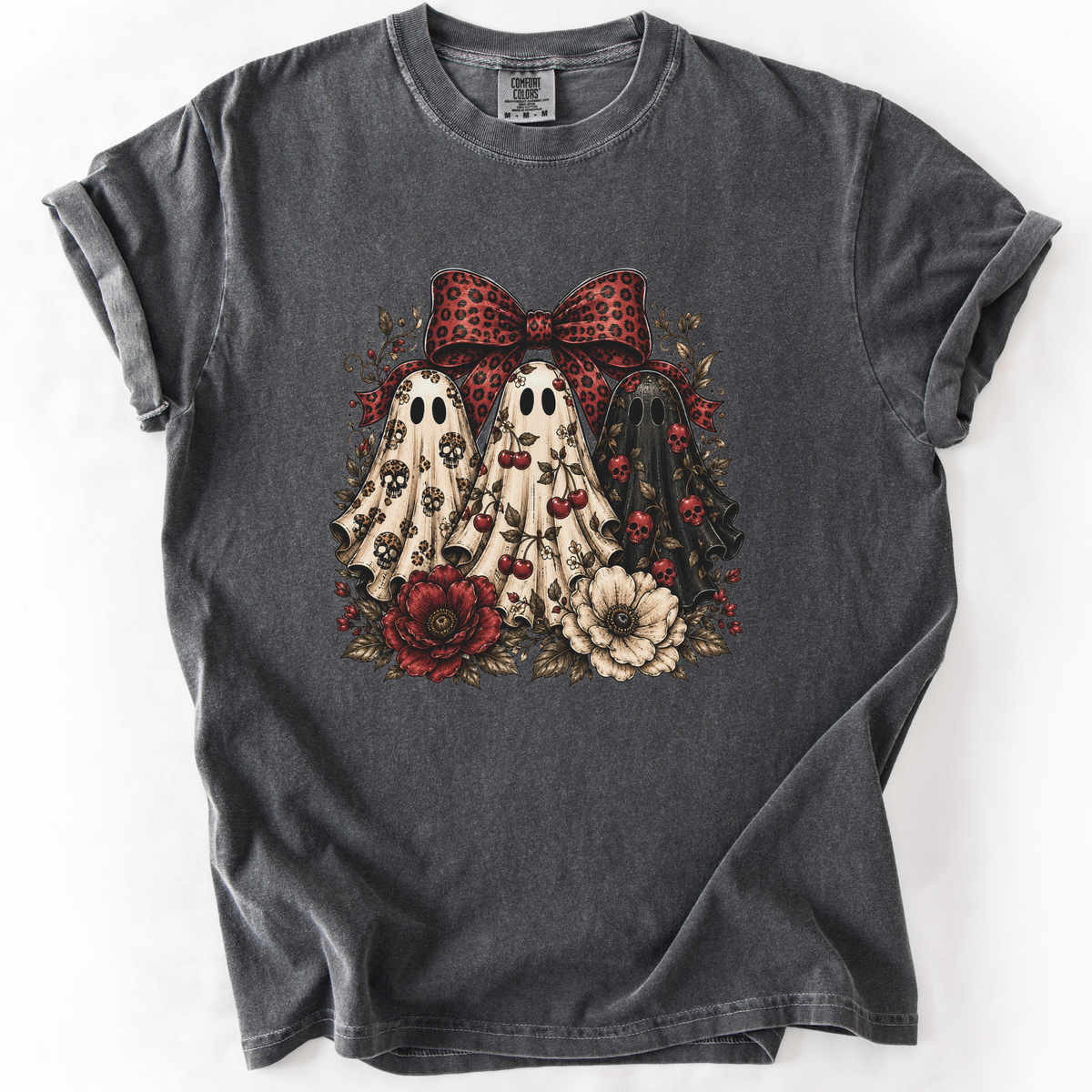 Spooky Ghost Bow Vintage Graphic Tee | Foxfire & Fable - Pepper
