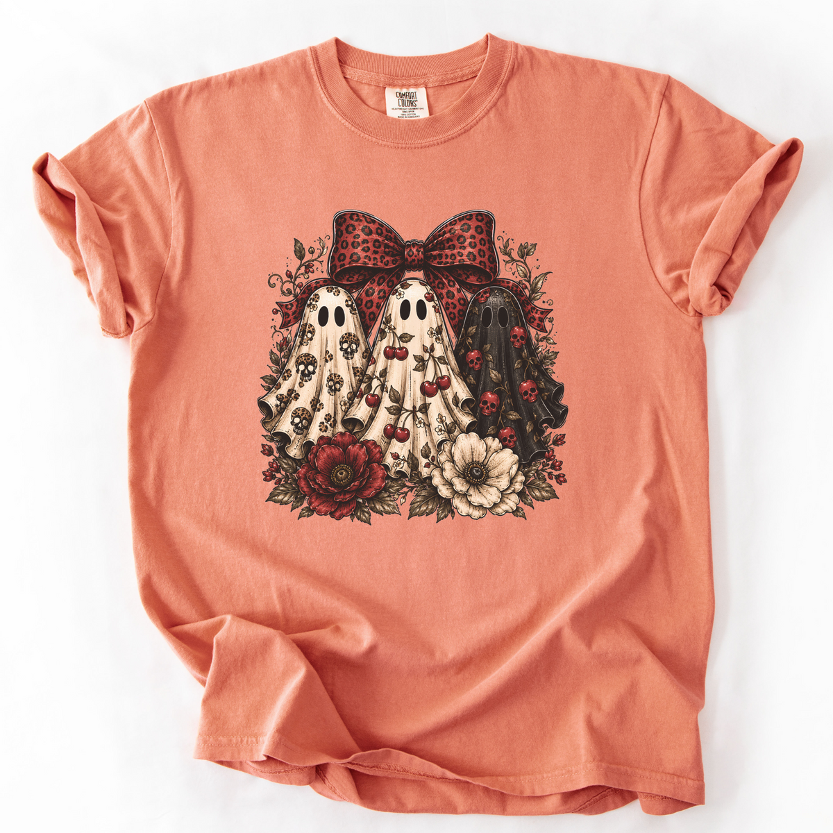 Spooky Ghost Bow Vintage Graphic Tee | Foxfire & Fable - Terracotta