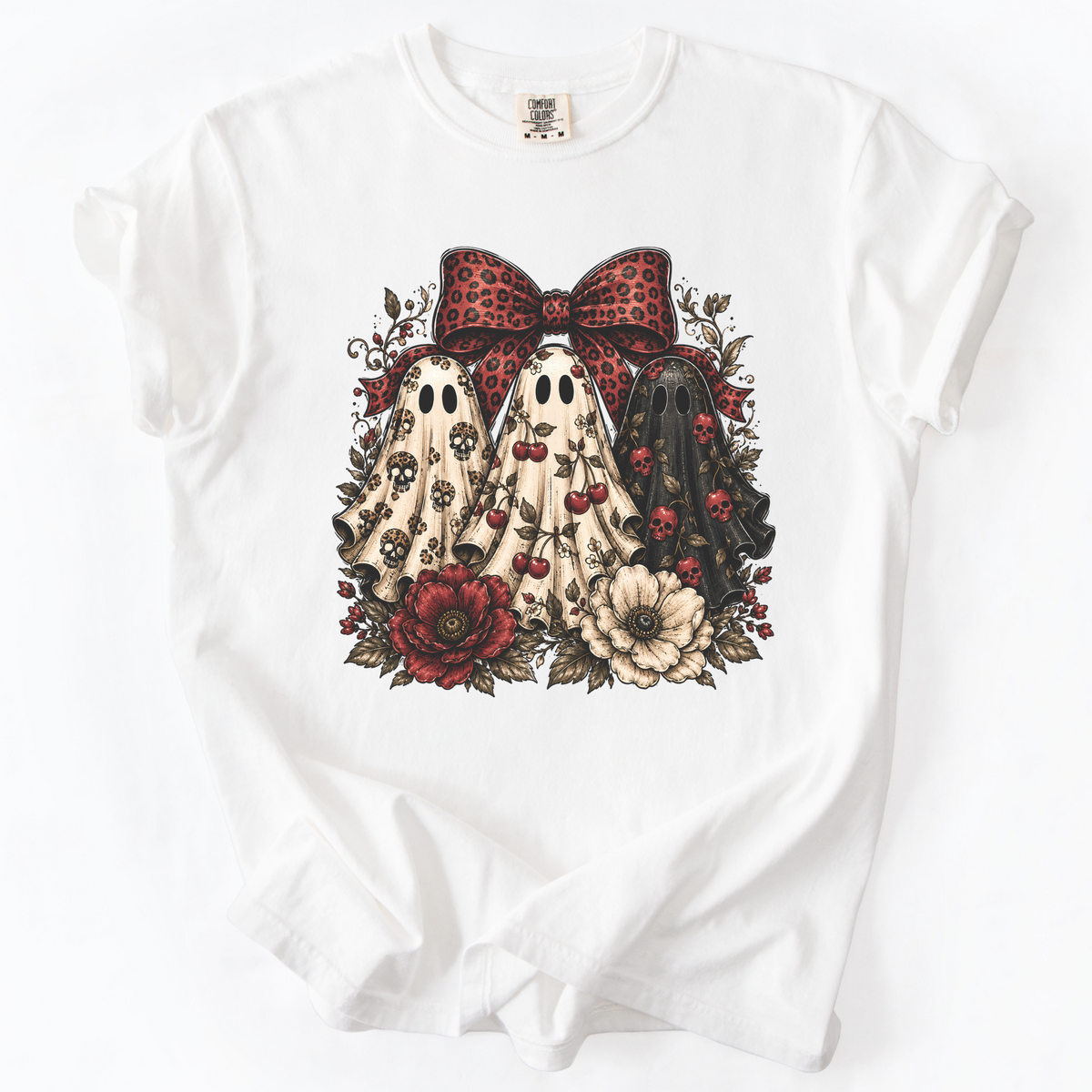 Spooky Ghost Bow Vintage Graphic Tee | Foxfire & Fable - White