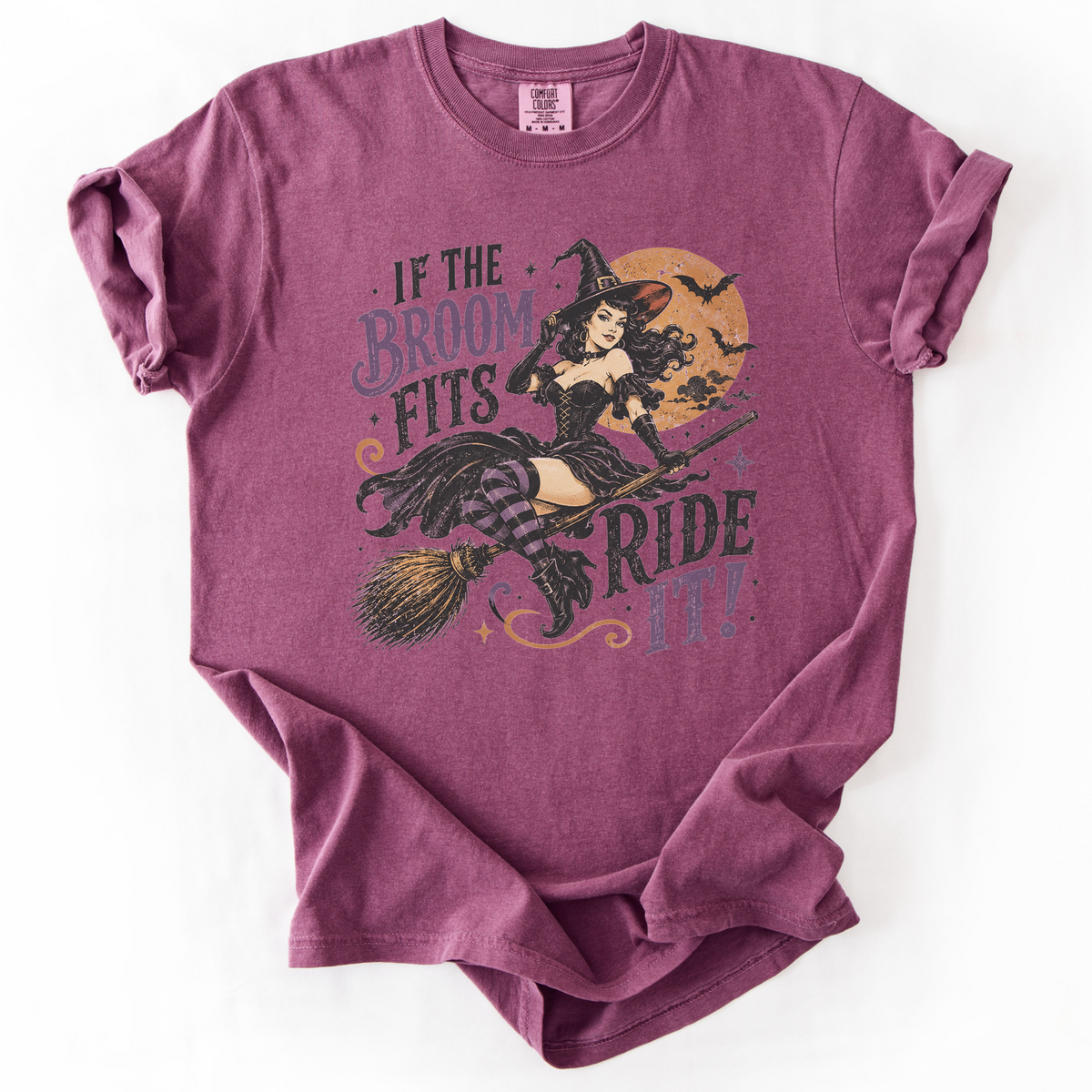 Vintage Witch Broomstick Graphic Tee | Foxfire & Fable - Berry
