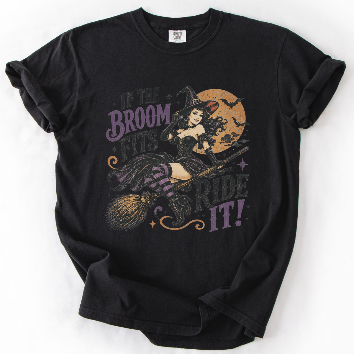 Vintage Witch Broomstick Graphic Tee | Foxfire & Fable - Black
