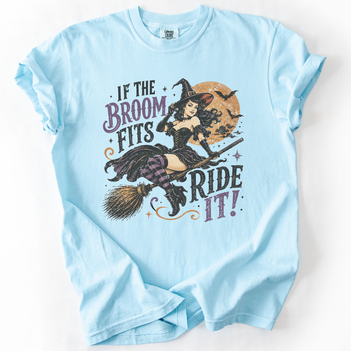 Vintage Witch Broomstick Graphic Tee | Foxfire & Fable - Chambray