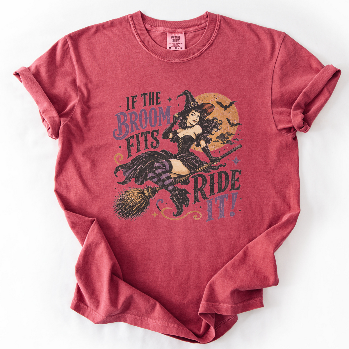 Vintage Witch Broomstick Graphic Tee | Foxfire & Fable - Crimson