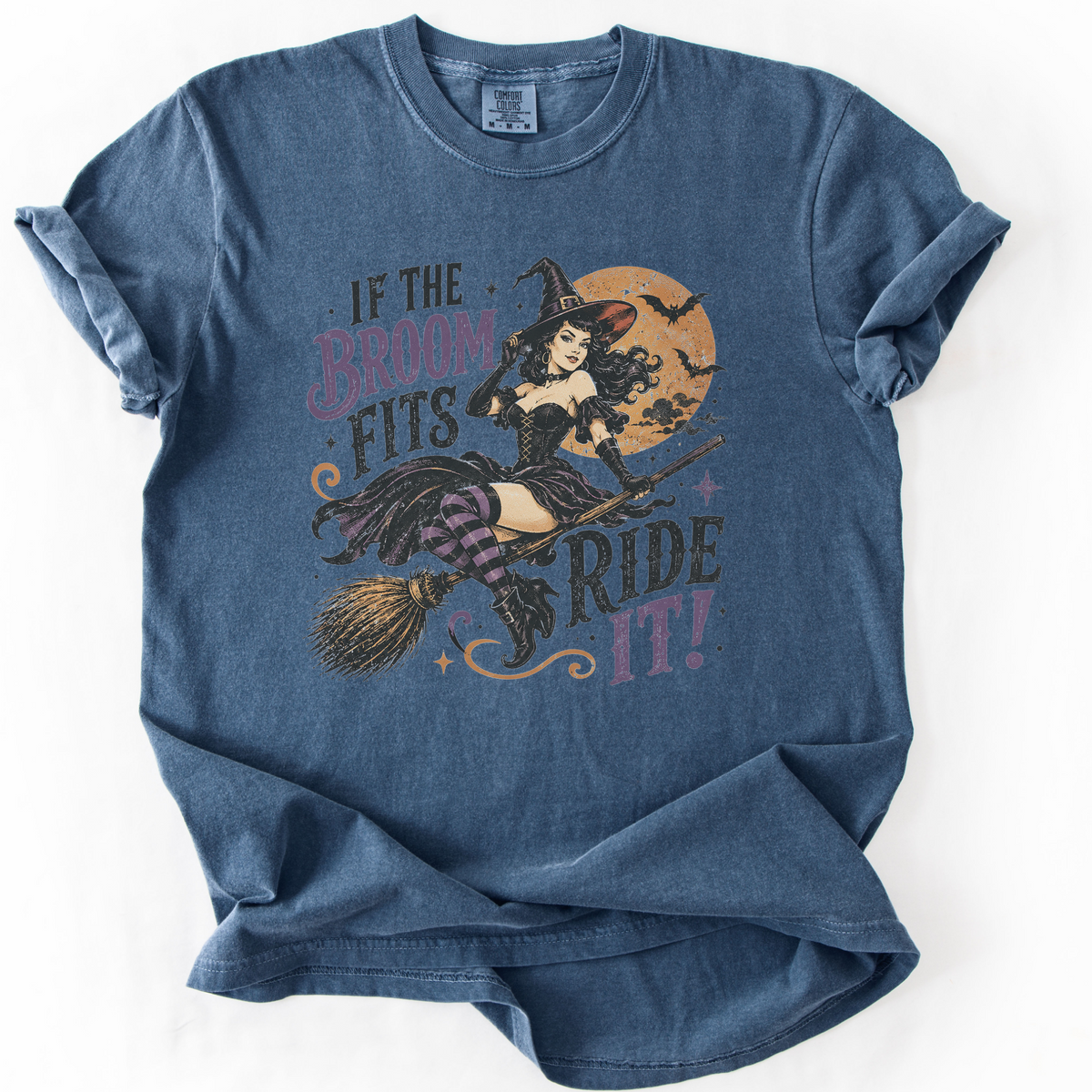 Vintage Witch Broomstick Graphic Tee | Foxfire & Fable - Denim